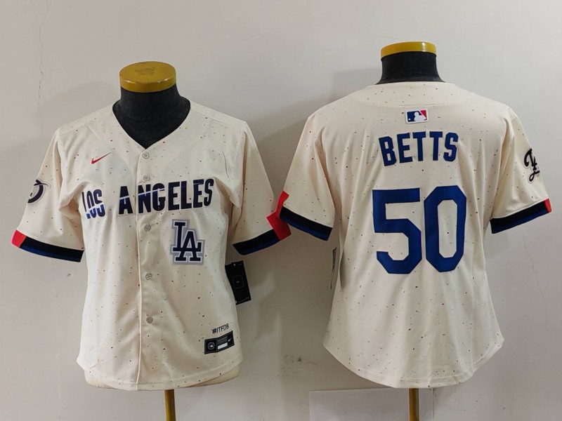 Women's Los Angeles Dodgers #50 Mookie Betts Cream Stitched Jersey(Run Small) 4