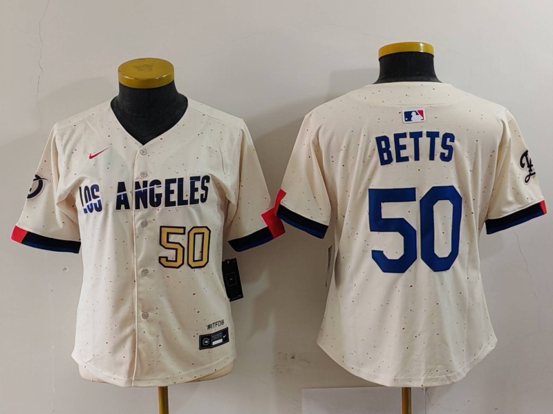 Women's Los Angeles Dodgers #50 Mookie Betts Cream Stitched Jersey(Run Small) 3