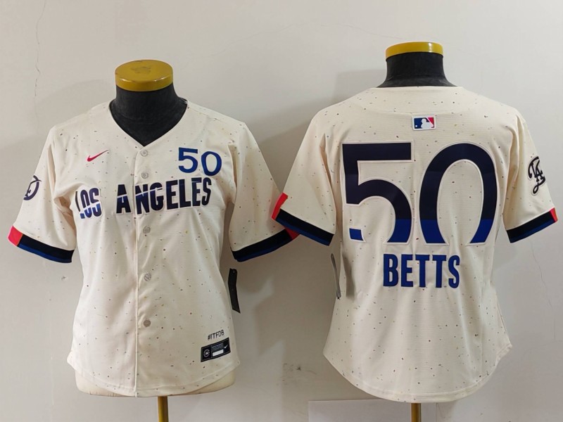 Women's Los Angeles Dodgers #50 Mookie Betts Cream Stitched Jersey(Run Small) 2