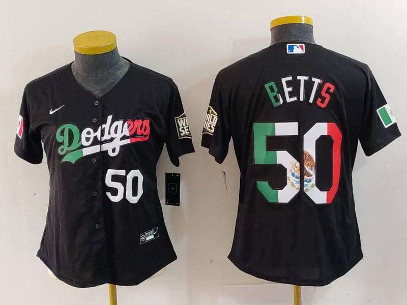 Women's Los Angeles Dodgers #50 Mookie Betts Black Mexico Stitched Jersey(Run Small) 3