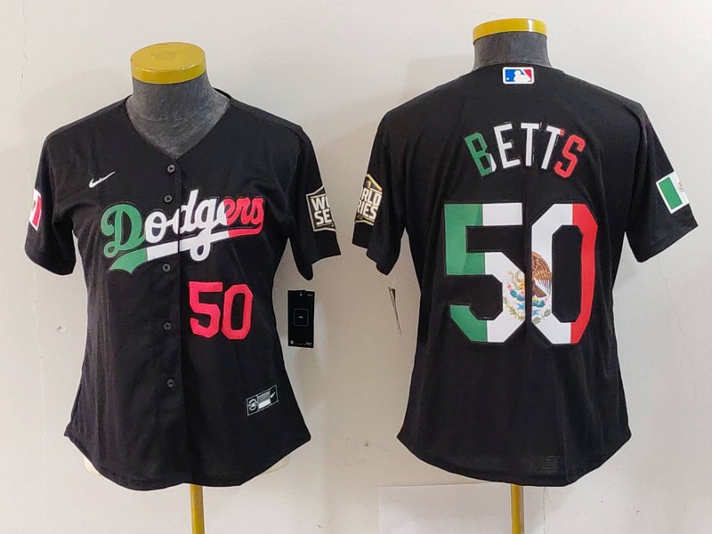 Women's Los Angeles Dodgers #50 Mookie Betts Black Mexico Stitched Jersey(Run Small) 2