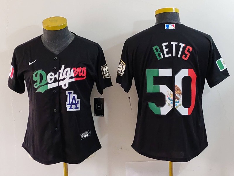 Women's Los Angeles Dodgers #50 Mookie Betts Black Mexico Stitched Jersey(Run Small) 1