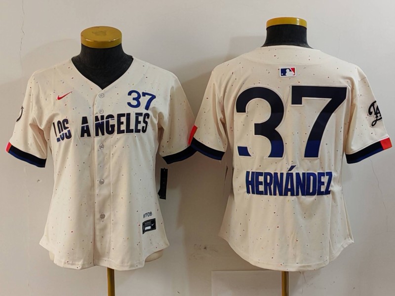 Women's Los Angeles Dodgers #37 Teoscar Hernández Cream 2024 City Connect Limited Stitched Jersey(Run Small)