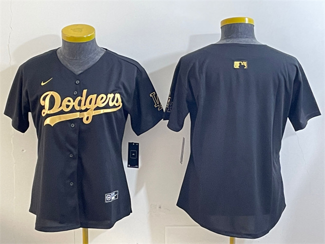 Women's Los Angeles Dodgers Blank Black Gold Limited Stitched Baseball Jersey(Run Small)