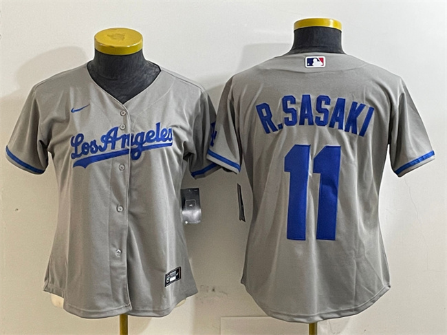 Women's Los Angeles Dodgers #11 Roki Sasaki Grey Cool Base Stitched Baseball Jersey(Run Small) 1