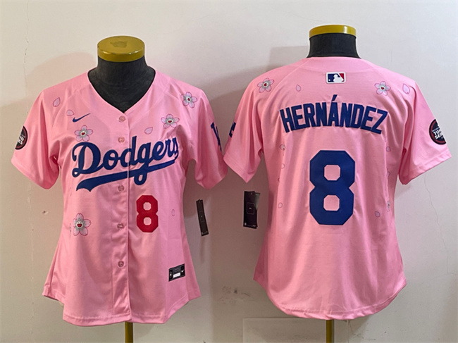 Women's Los Angeles Dodgers #8 Enrique Hernández Pink 2025 Tokyo Series Limited Stitched Baseball Jersey(Run Small)