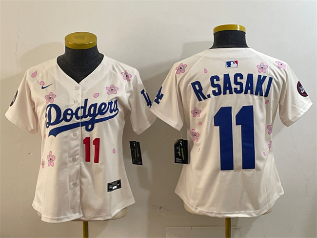 Youth Los Angeles Dodgers #11 Roki Sasaki Cream 2025 Tokyo Series Limited Stitched Baseball Jersey