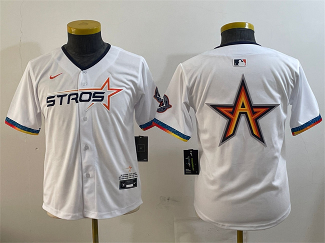 Youth Houston Astros Team Big Logo White 2025 City Connect Limited Stitched Baseball Jersey 002