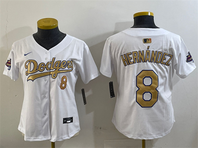 Women's Los Angeles Dodgers #8 Enrique Hernández White 2025 Gold Collection Limited Stitched Baseball Jersey(Run Small)