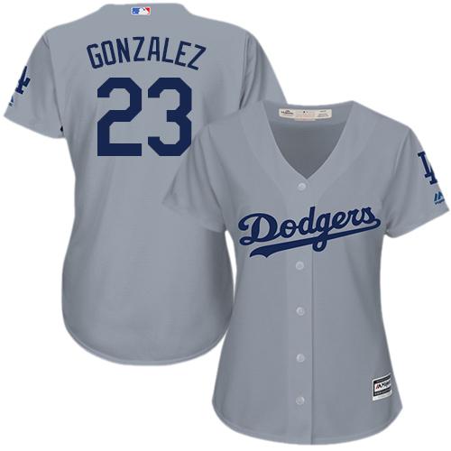 Dodgers #23 Adrian Gonzalez Grey Alternate Road Women's Stitched MLB Jersey