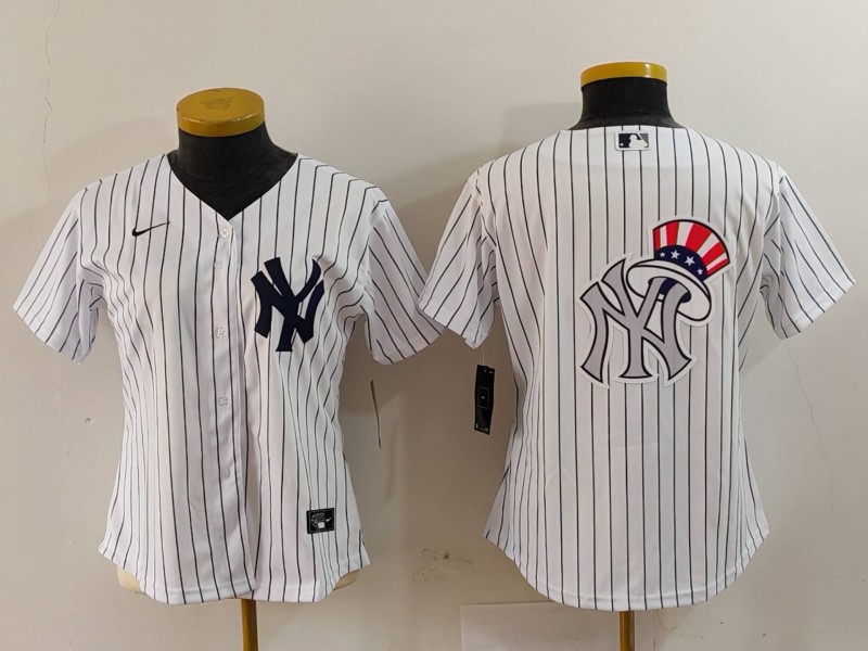 Women's New York Yankees White Team Big Logo Cool Base Stitched Jersey(Run Small) 15