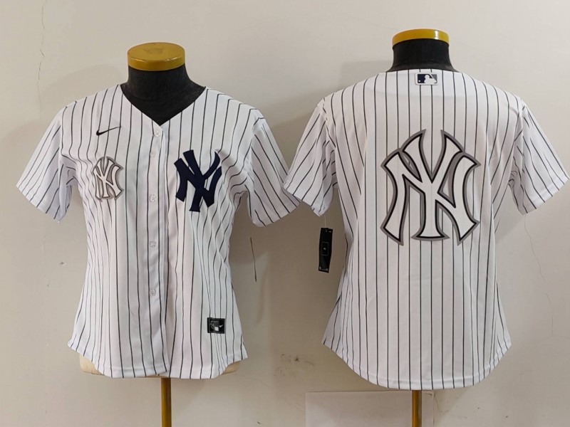 Women's New York Yankees White Team Big Logo Cool Base Stitched Jersey(Run Small) 14