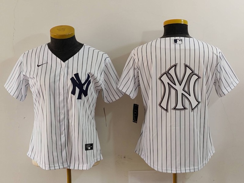 Women's New York Yankees White Team Big Logo Cool Base Stitched Jersey(Run Small) 12