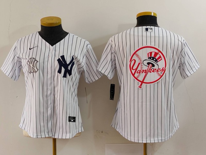 Women's New York Yankees White Team Big Logo Cool Base Stitched Jersey(Run Small) 11