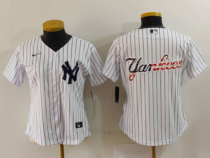 Women's New York Yankees White Team Big Logo Cool Base Stitched Jersey(Run Small) 10