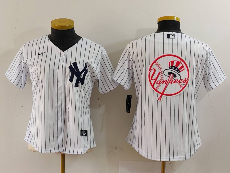 Women's New York Yankees White Team Big Logo Cool Base Stitched Jersey(Run Small) 8