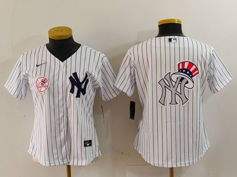 Women's New York Yankees White Team Big Logo Cool Base Stitched Jersey(Run Small) 7