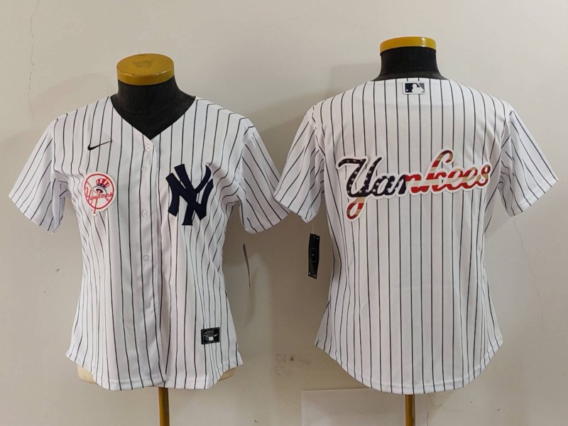 Women's New York Yankees White Team Big Logo Cool Base Stitched Jersey(Run Small) 2