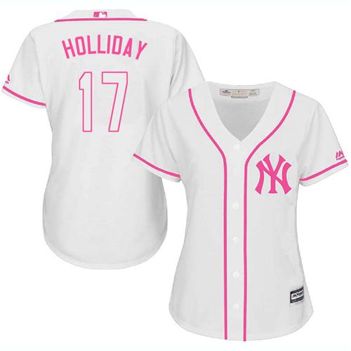 Yankees #17 Matt Holliday White Pink Fashion Women's Stitched MLB Jersey