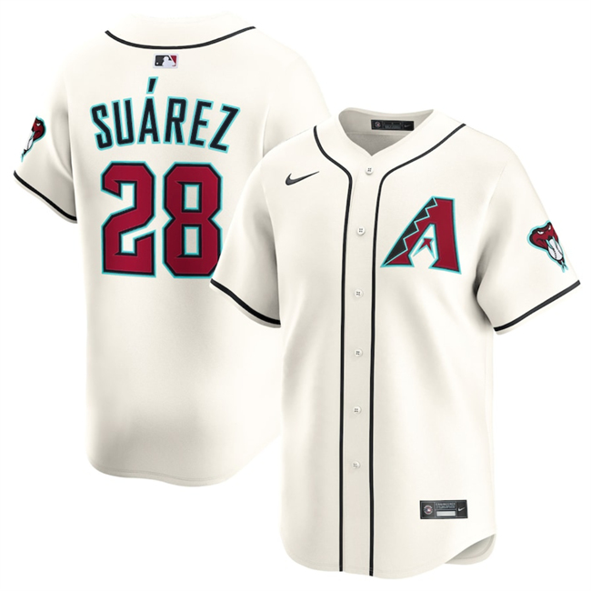 Men's Arizona Diamondbacks #28 Eugenio Suárez 2023 24 Cream Home Limited Stitched Baseball Jersey