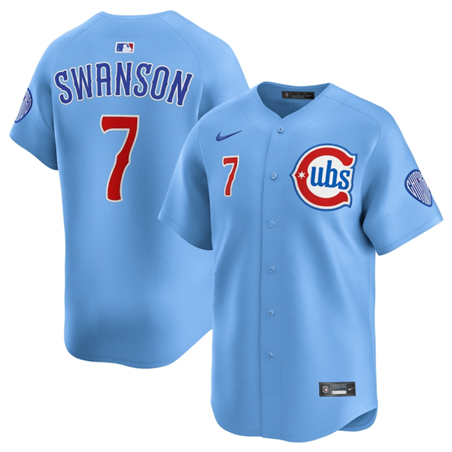 Men's Chicago Cubs #7 Dansby Swanson Blue 2024 25 2nd Alternate Limited Stitched Baseball Jersey