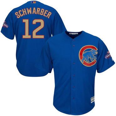 Cubs 12 Kyle Schwarber Blue World Series Champions Gold Program Cool Base Jersey