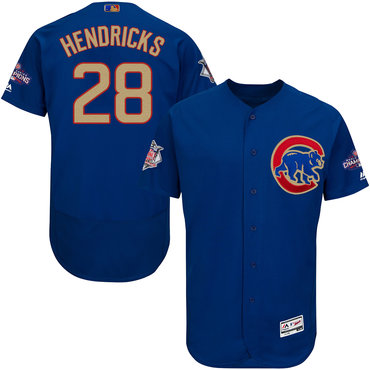 Cubs 28 Kyle Hendricks Blue World Series Champions Gold Program Flexbase Jersey