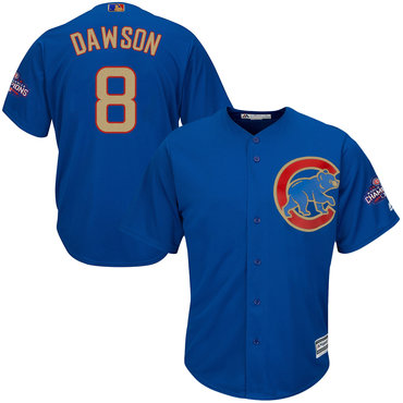 Cubs 8 Andre Dawson Blue World Series Champions Gold Program Cool Base Jersey