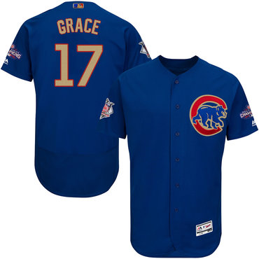 Cubs 17 Mark Grace Blue World Series Champions Gold Program Flexbase Jersey