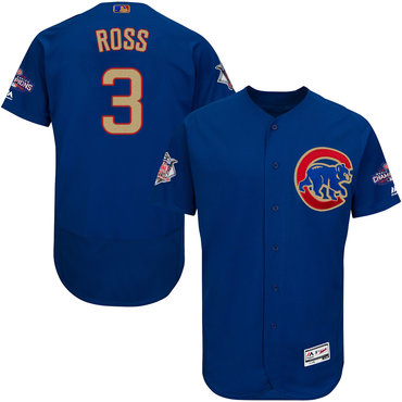 Cubs 3 David Ross Blue World Series Champions Gold Program Flexbase Jersey