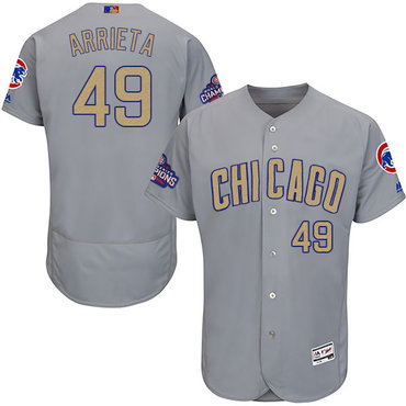 Cubs 49 Jake Arrieta World Series Champions Gold Program Flexbase Jersey