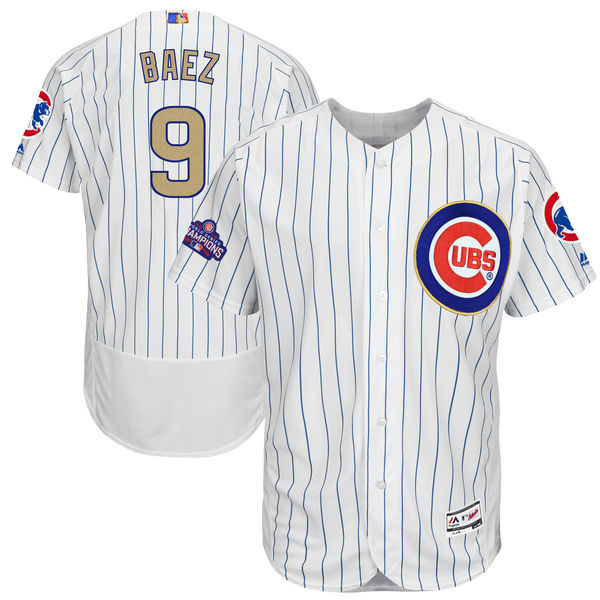 Cubs 9 Javier Baez White World Series Champions Gold Program Flexbase Jersey