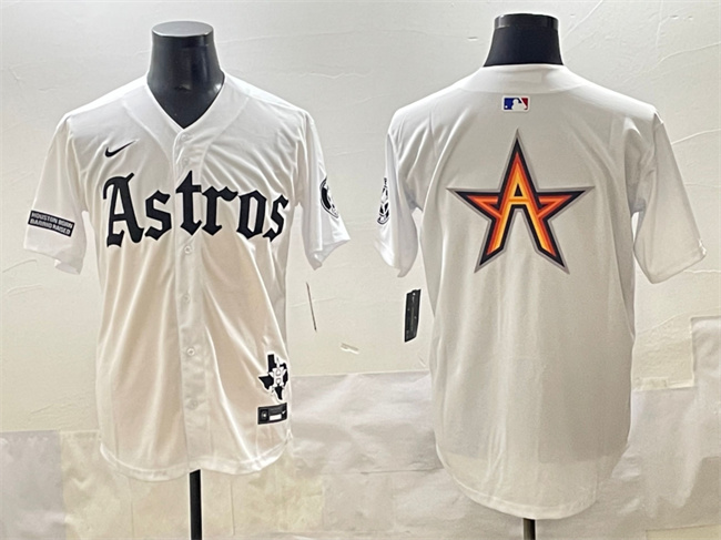 Men's Houston Astros Team Big Logo White Gothic 'Houston Born Barrio Raised' Limited Stitched Baseball Jersey 004