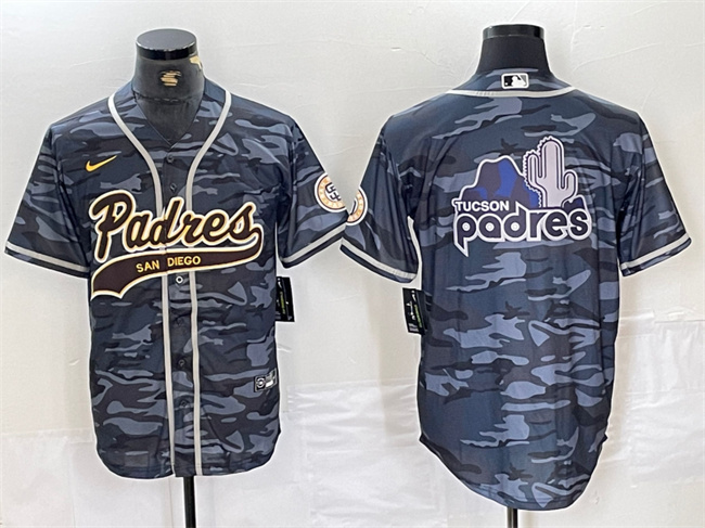 Men's San Diego Padres Gray Camo Team Big Logo Cool Base Stitched Baseball Jersey 5