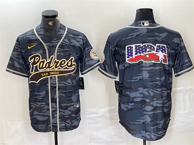 Men's San Diego Padres Gray Camo Team Big Logo Cool Base Stitched Baseball Jersey 3