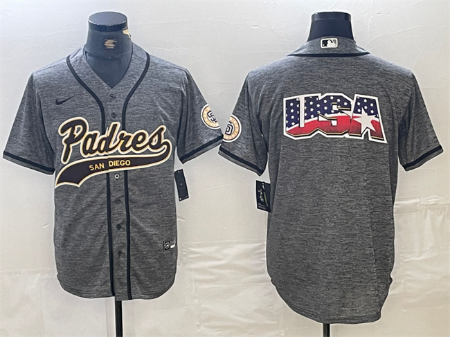 Men's San Diego Padres Gray Team Big Logo Cool Base Stitched Baseball Jersey 2