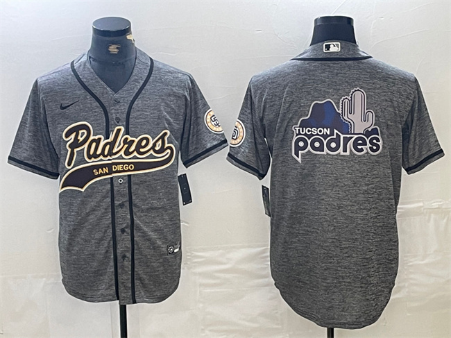Men's San Diego Padres Gray Team Big Logo Cool Base Stitched Baseball Jersey 1