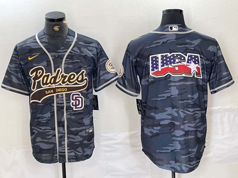 Men's San Diego Padres Blank Gray Camo Cool Base Stitched Baseball Jersey 5