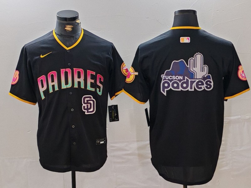 Men's San Diego Padres Black Team Big Logo Cool Base Stitched Baseball JerseyS 3