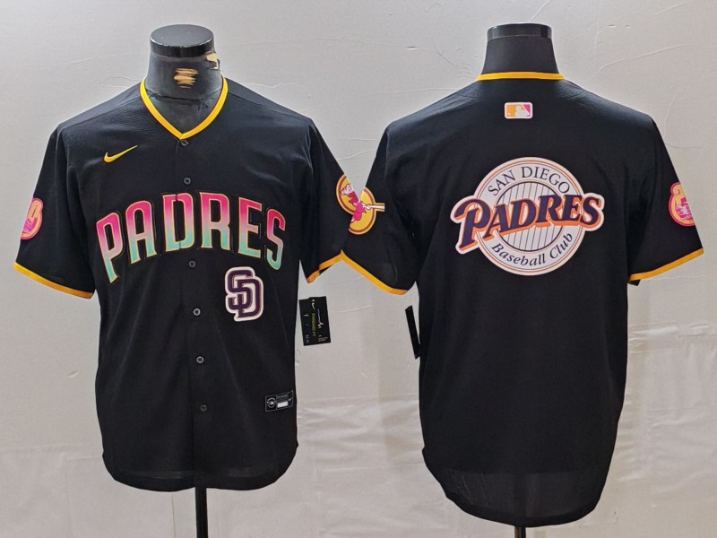 Men's San Diego Padres Black Team Big Logo Cool Base Stitched Baseball JerseyS 2
