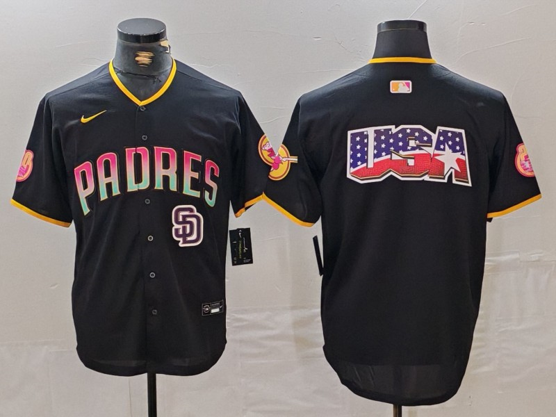 Men's San Diego Padres Black Team Big Logo Cool Base Stitched Baseball JerseyS 1