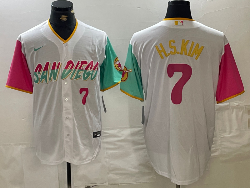 Men's San Diego Padres #7 Ha-Seong Kim White City Connect Cool Base Stitched Baseball Jersey 1