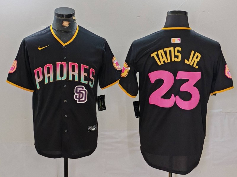 Men's San Diego Padres #23 Fernando Tatis Jr. Black Cool Base Stitched Baseball Jersey 6