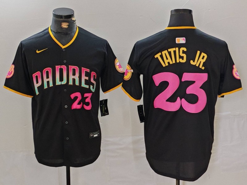 Men's San Diego Padres #23 Fernando Tatis Jr. Black Cool Base Stitched Baseball Jersey 2