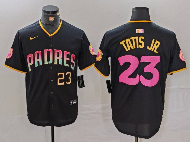 Men's San Diego Padres #23 Fernando Tatis Jr. Black Cool Base Stitched Baseball Jersey 1