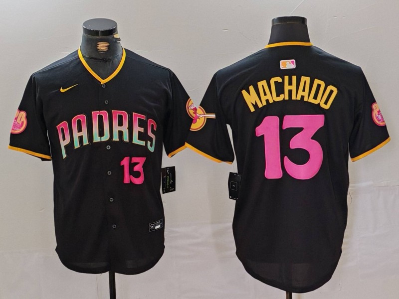 Men's San Diego Padres #13 Manny Machado Black Cool Base Stitched Baseball Jersey 4