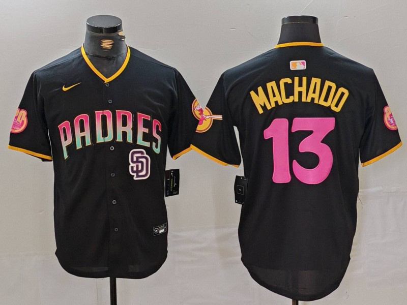 Men's San Diego Padres #13 Manny Machado Black Cool Base Stitched Baseball Jersey 3