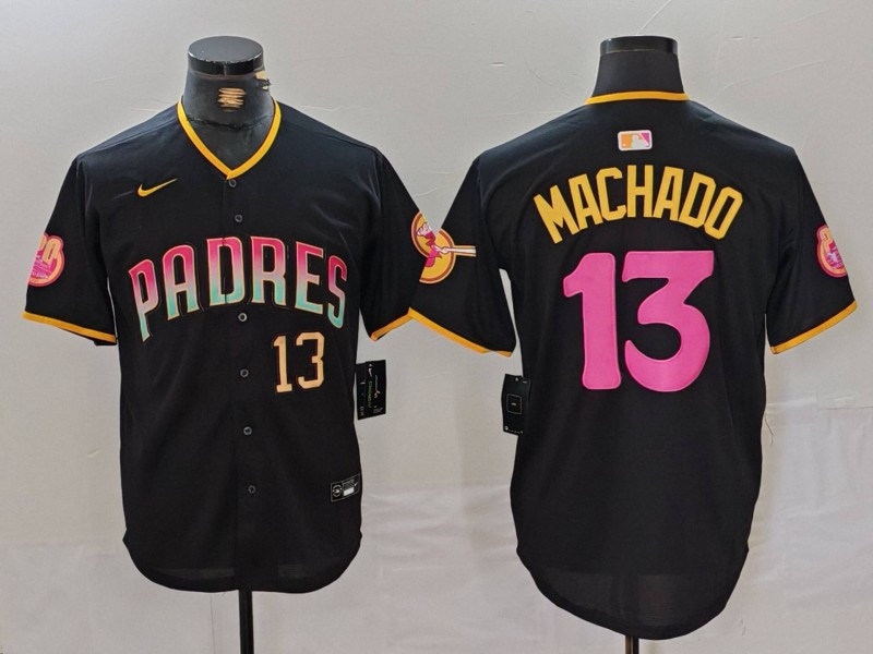 Men's San Diego Padres #13 Manny Machado Black Cool Base Stitched Baseball Jersey 2