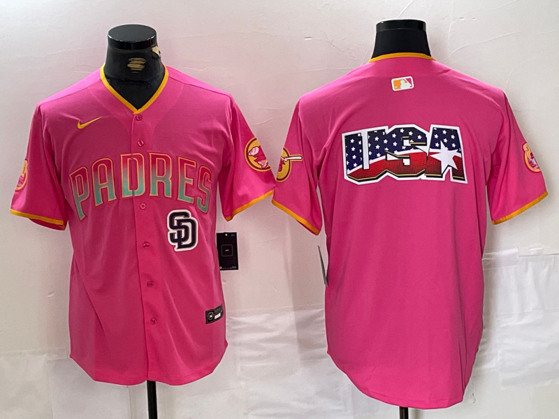 men's san diego padres team big logo pink cool base stitched baseball jersey 2_副本