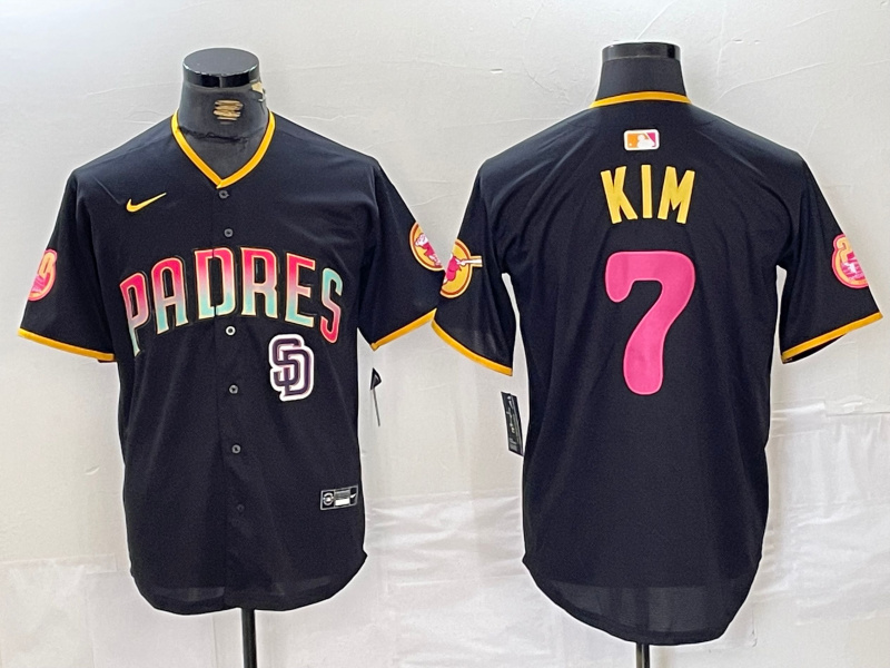 Men's San Diego Padres #7 Ha-Seong Kim Black Cool Base Stitched Baseball Jersey 2